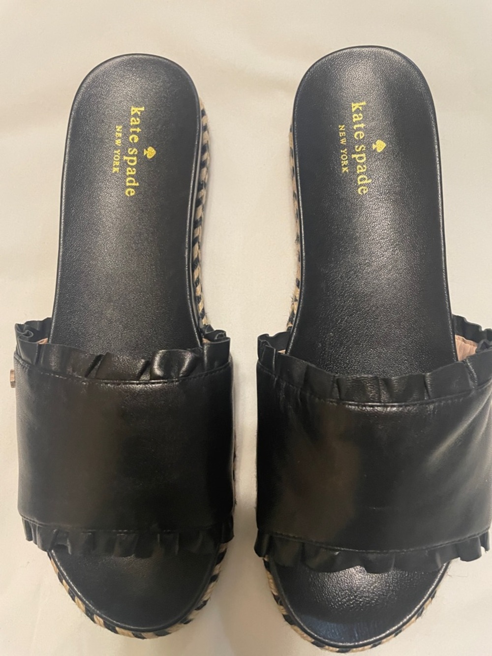 kate spade Black Ruffle Slide Mules